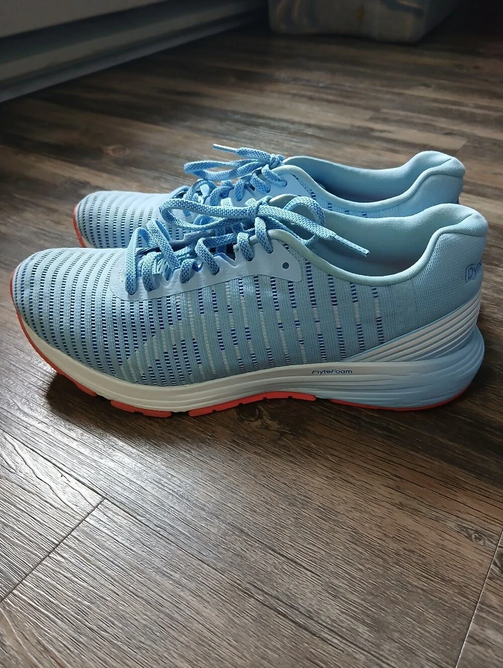 Asics Light Blue Athletic Running Shoes with Coral Accents Size 10
